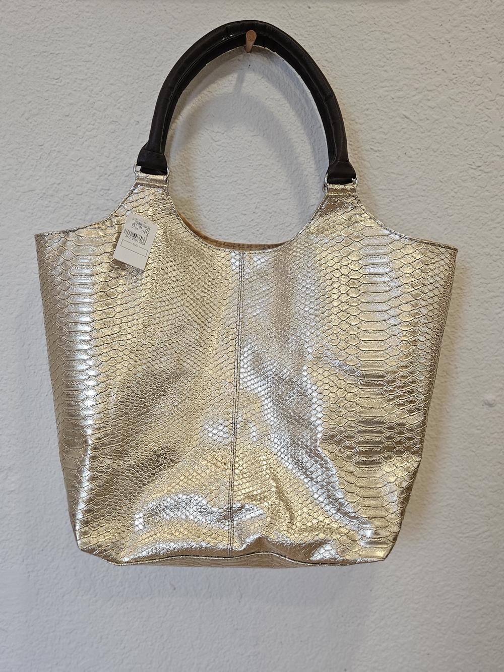 NWT Neiman Marcus Gold Faux Crocodile/Snakeskin Tote Bag